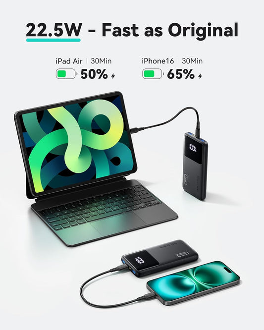 10,000mAh Power Bank Portable Charger Fast Charging for iPhone, Samsung, Google & iPad