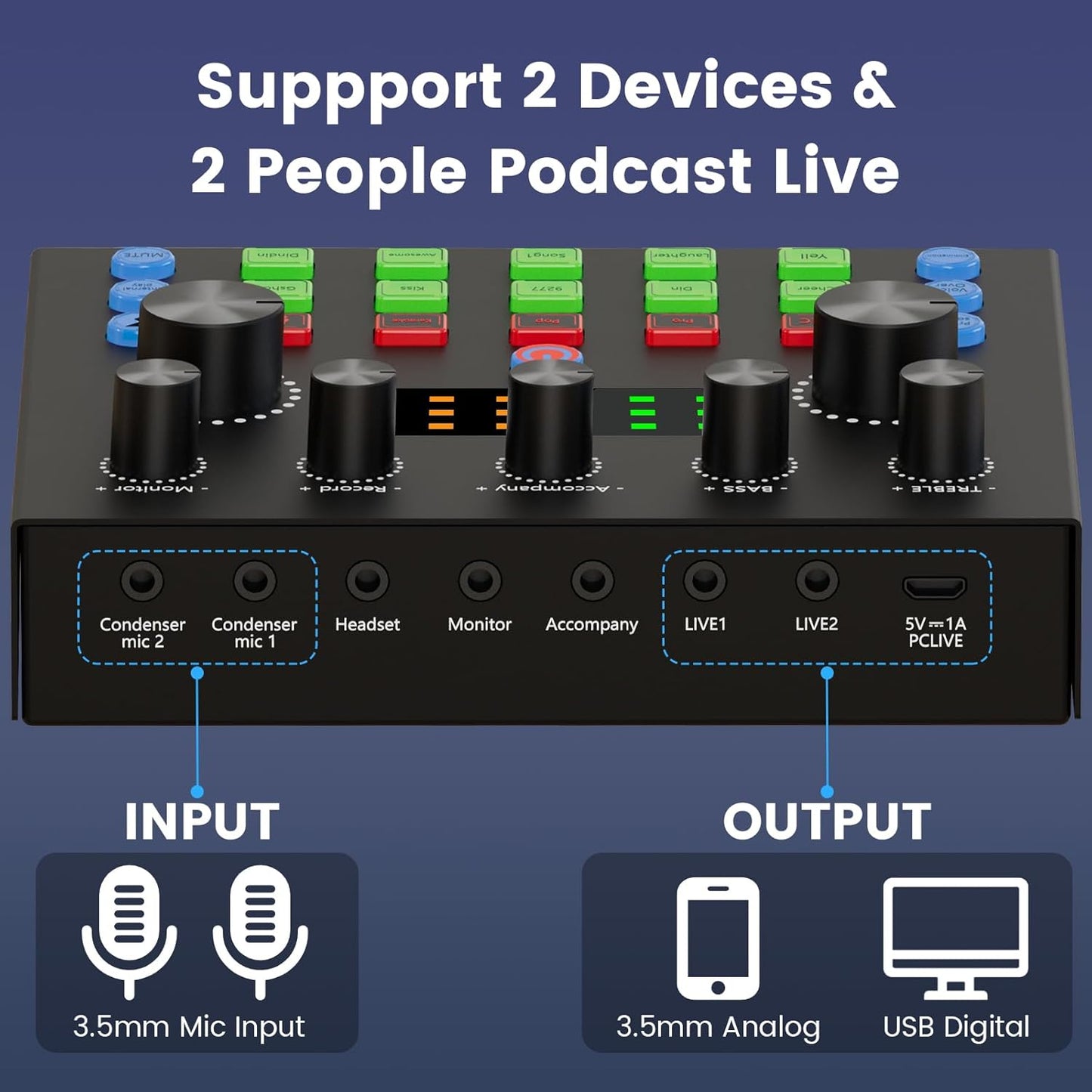 Podcast Microphone Kit with Voice Changer All-in-One Audio Mixer