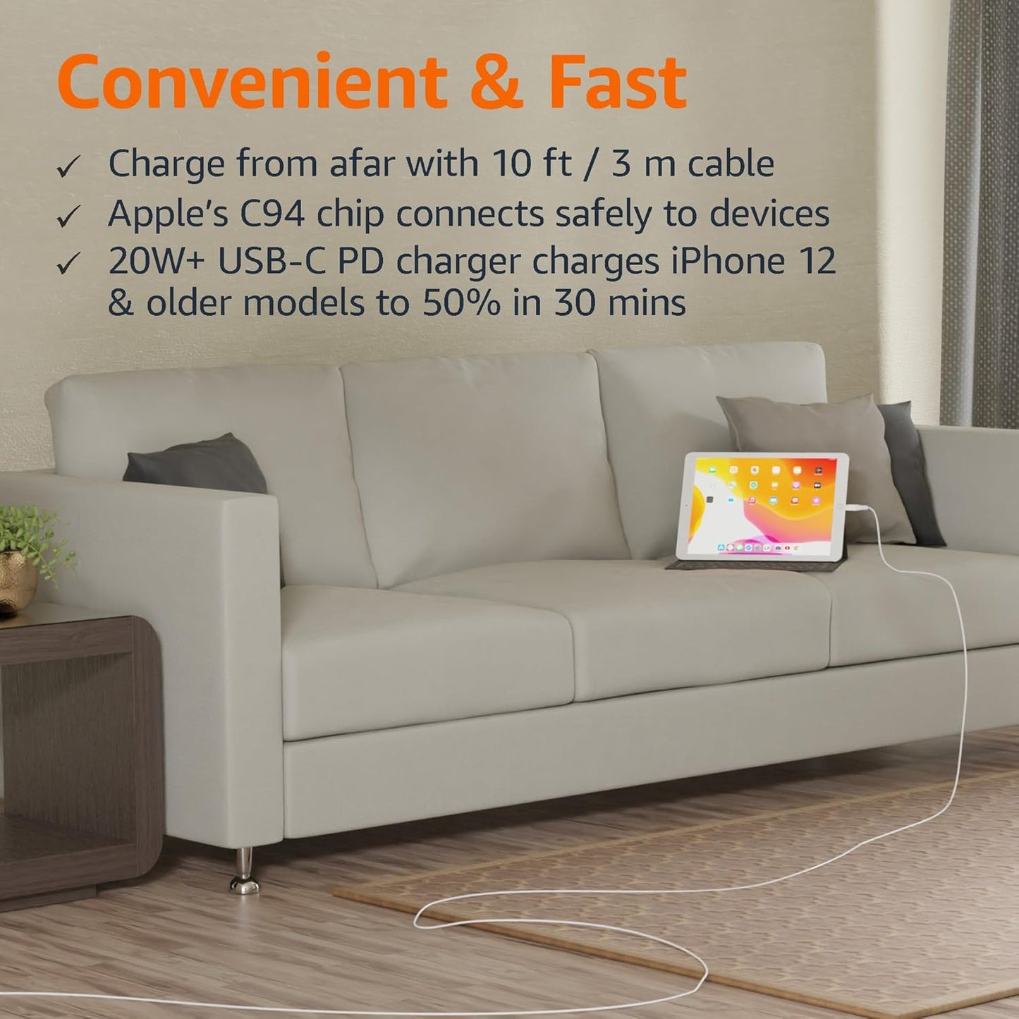 USB-C to Lightning Cable (Fast Charge) White | Rapid Charging for iPhone & iPad