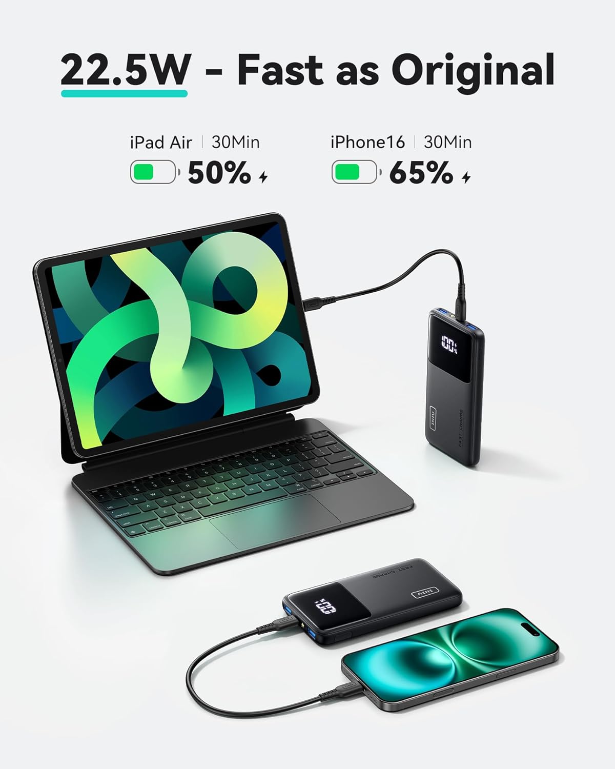 10,000mAh Power Bank Portable Charger Fast Charging for iPhone, Samsung, Google & iPad