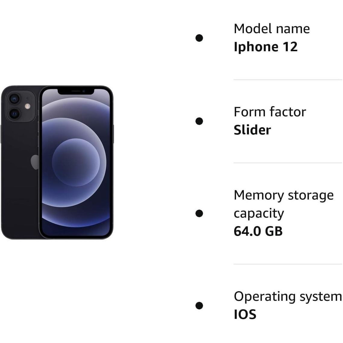 Apple iPhone 12 64GB Unlocked Black SIM‑Free Smartphone