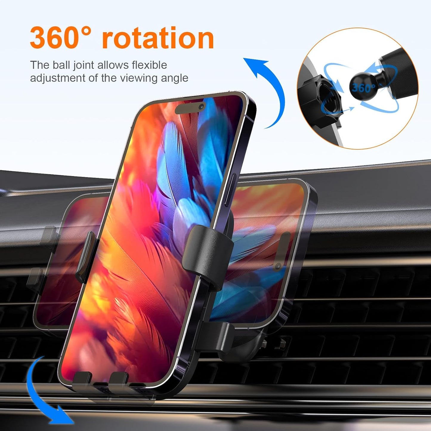 Car Phone Mount 4.7"–7" Smartphones 360° Rotation