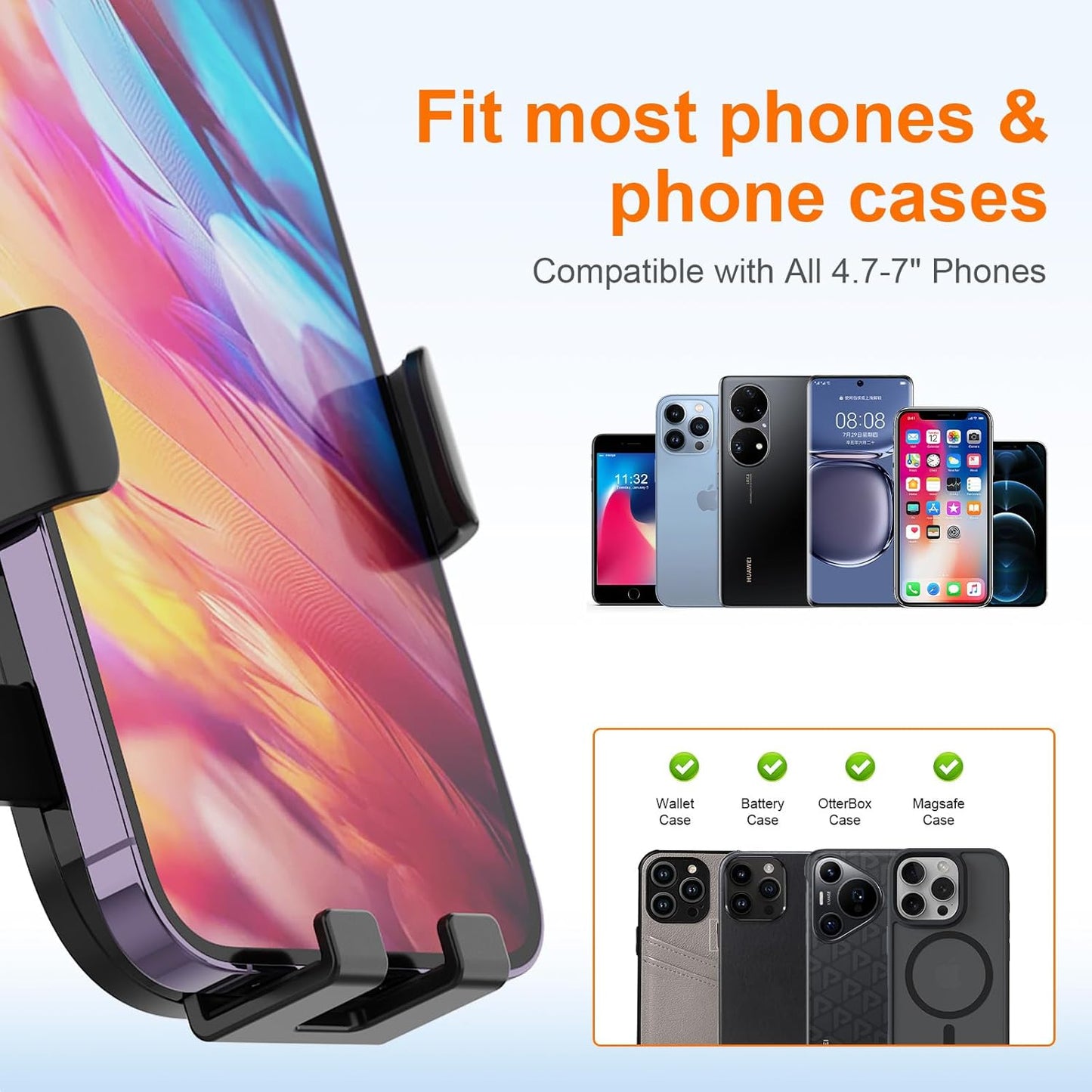 Car Phone Mount 4.7"–7" Smartphones 360° Rotation