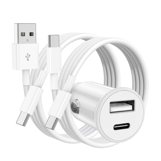 Dual USB Fast Car Charger White (USB-A + USB-C) | Quick Charge & Power for iPhone & Android