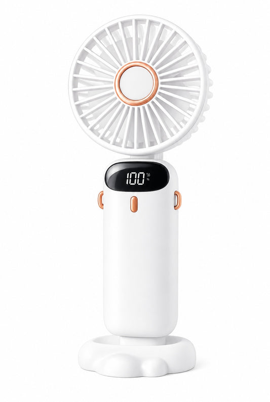 Portable Rechargeable Handheld Fan with LED Display – USB Mini Personal Cooling Fan