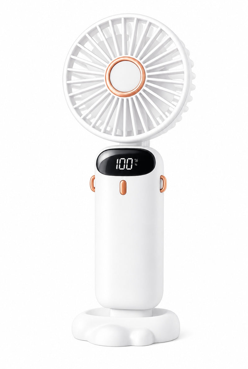 Portable Rechargeable Handheld Fan with LED Display – USB Mini Personal Cooling Fan