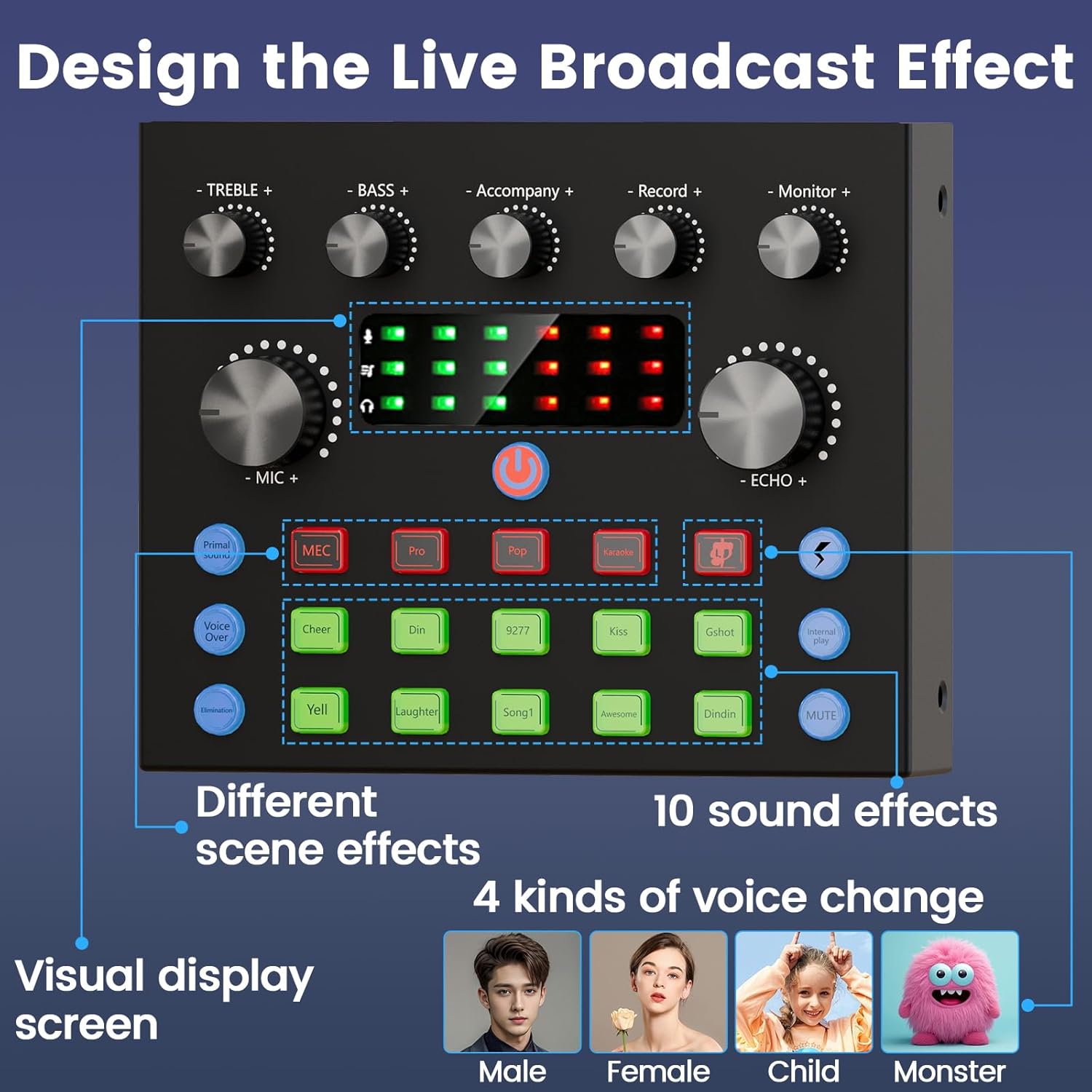 Podcast Microphone Kit with Voice Changer All-in-One Audio Mixer