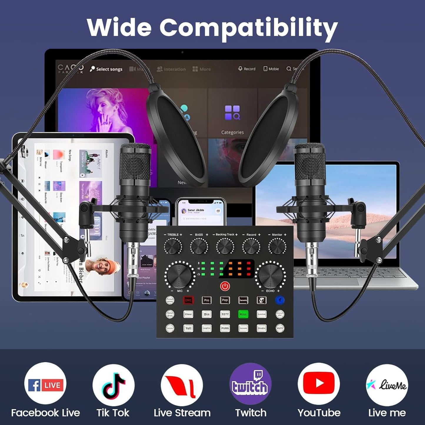 Podcast Microphone Kit with Voice Changer All-in-One Audio Mixer