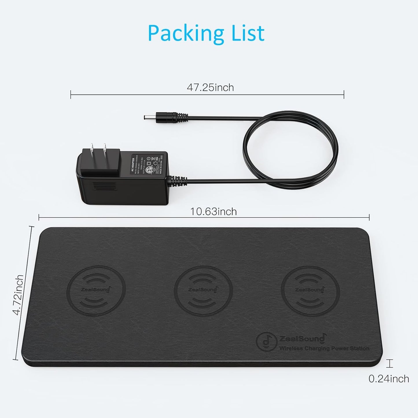 Ultra-Slim Wireless Charging Pad Triple 3-Device Black Charger