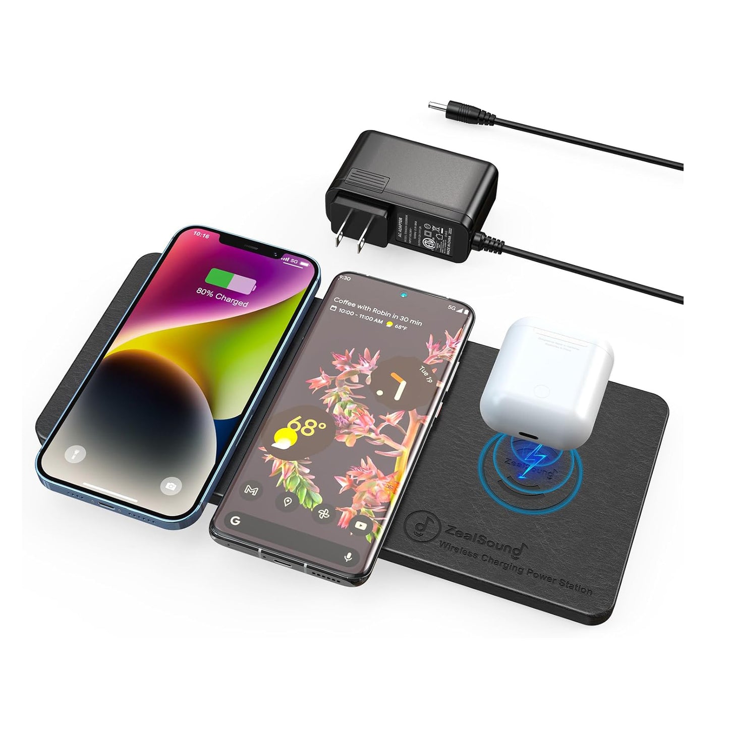 Ultra-Slim Wireless Charging Pad Triple 3-Device Black Charger